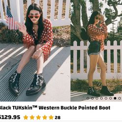 Black TUKskin™ Western Buckle Pointed Boot Size 7 women . NWOT