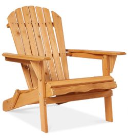 Folding Wooden Adirondack Chair, Accent Furniture w/ Natural Woodgrain