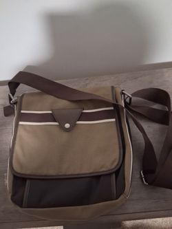 FOSSIL LANE CITY OLIVE GREEN NYLON+CANVAS,BROWN LEATHER,STRIPE CROSS BODY
