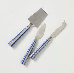 3pc Cheese Knife Set Silver Green/Blue Stripe - Hearth & Hand™ with Magnolia