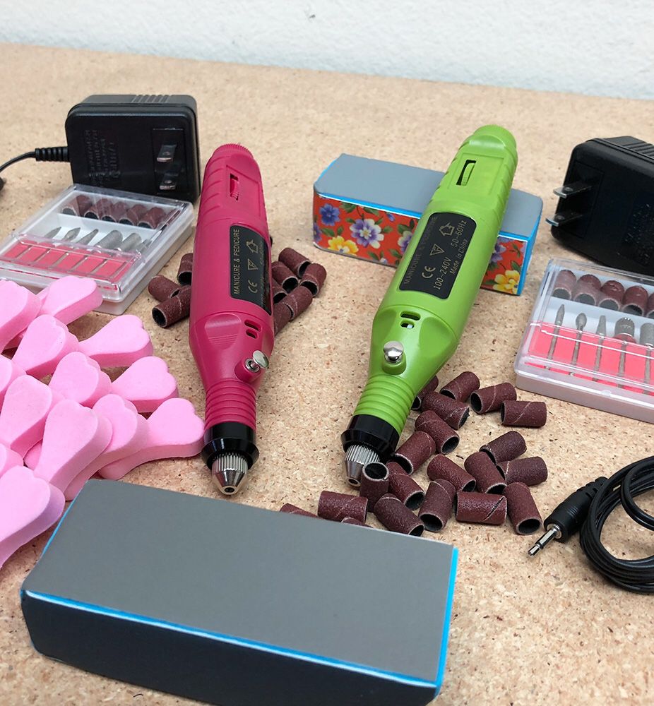 New $10 each (Pink or Green) Nail Drill Pen Shaped Electric Manicure Polish File Machine w/ 6 Bits
