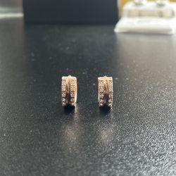 Rose Gold Over 925 Sterling Silver Hoop Huggies, AAACZ Stones