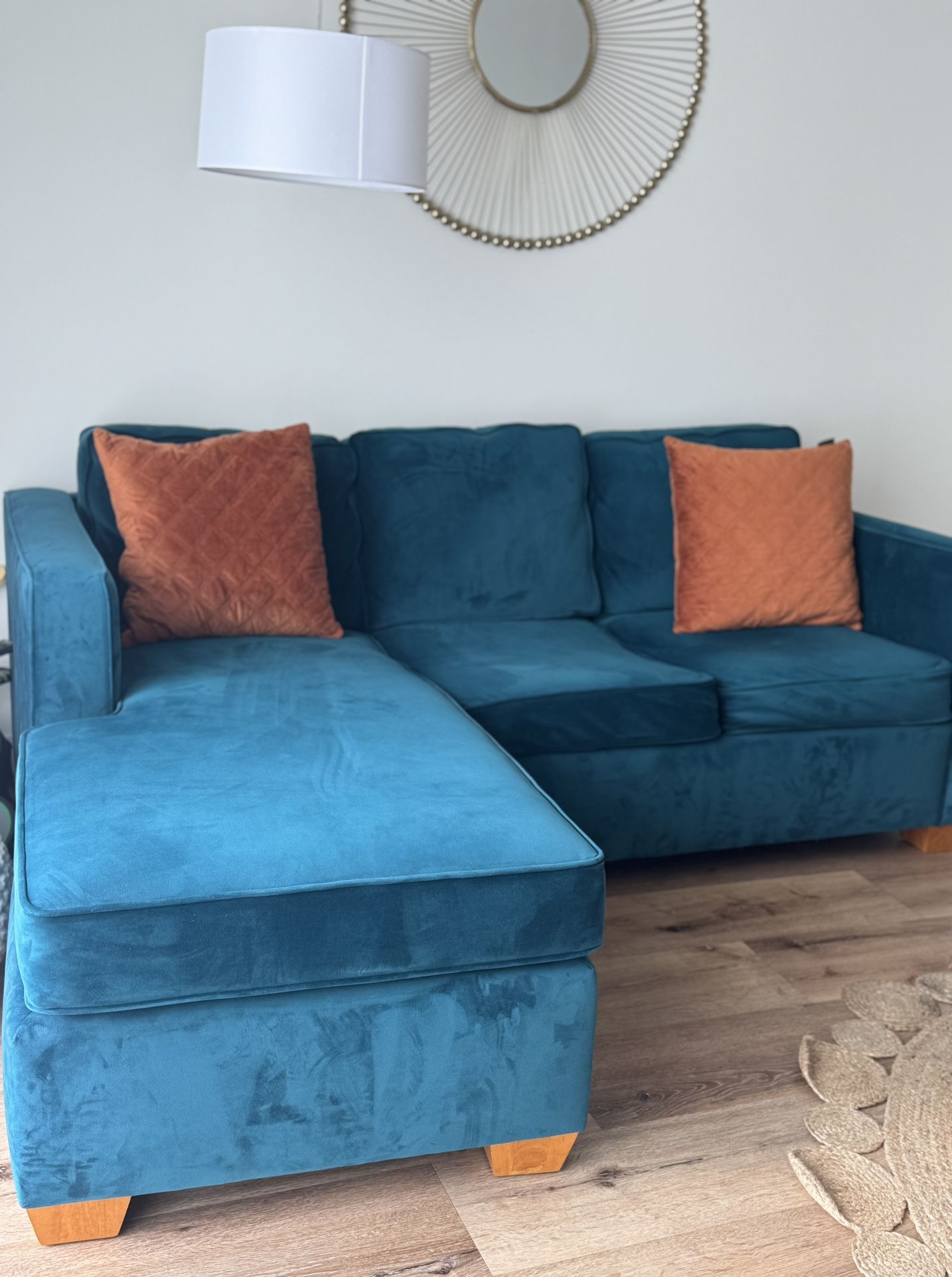 APT 2B Catalina Reversible Chaise Sleeper Sofa Bed Couch Peacock Velvet