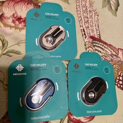 3 Brand New HICUOO PHONE CAR HOLDER, KICKSTAND, SECURE GRIP, FINGER RING - Rotates 360 Degrees