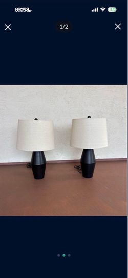 One Set Of 2 New Black Heavy Metal Table Lamps From Crate And Barrel