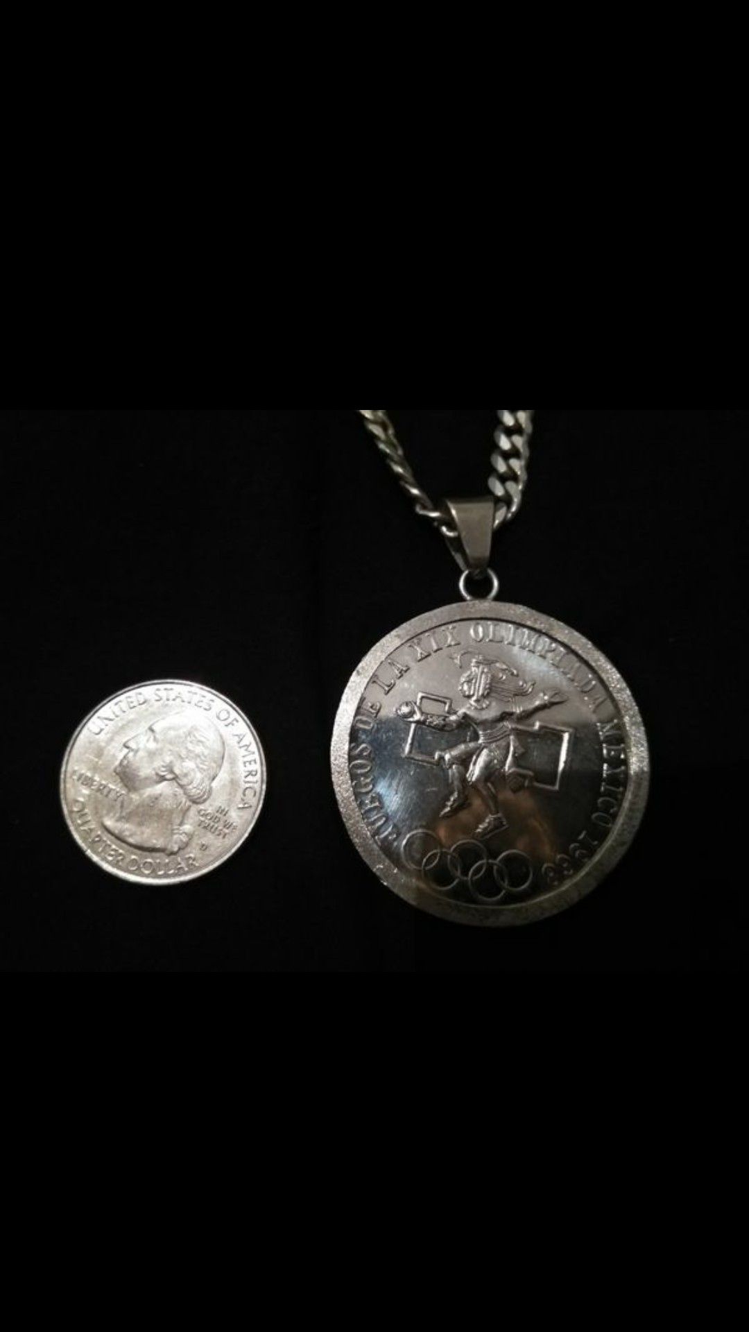 cadena de plata italiana con dije moneda plata .720