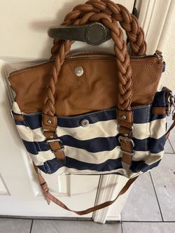 Navy blue and tan purse