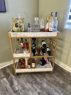 Golden Rolling Wine Cart