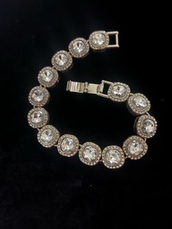 Silver-Tone Square Crystal Halo Link Bracelet for you or Someone Special