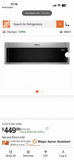 Whirpool over the range pow profile microwave