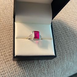 Simulated Ruby ring 2 carat with two accents