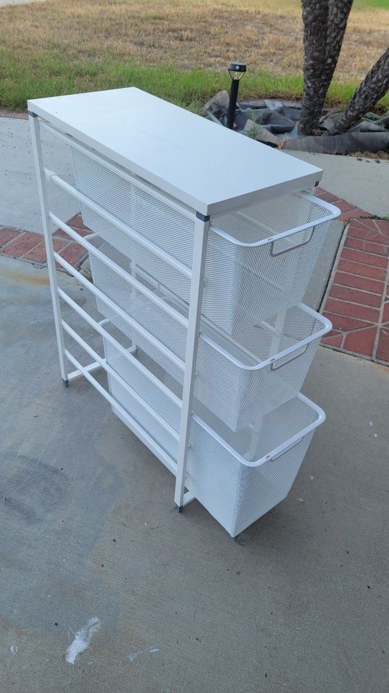 White Elfa 3 Drawer Baskets Pullout Storage Organizer Shelf Unit