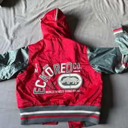 Vintage Ecko Red Jacket Womens Medium Hooded Varsity Letterman Y2K 2000s