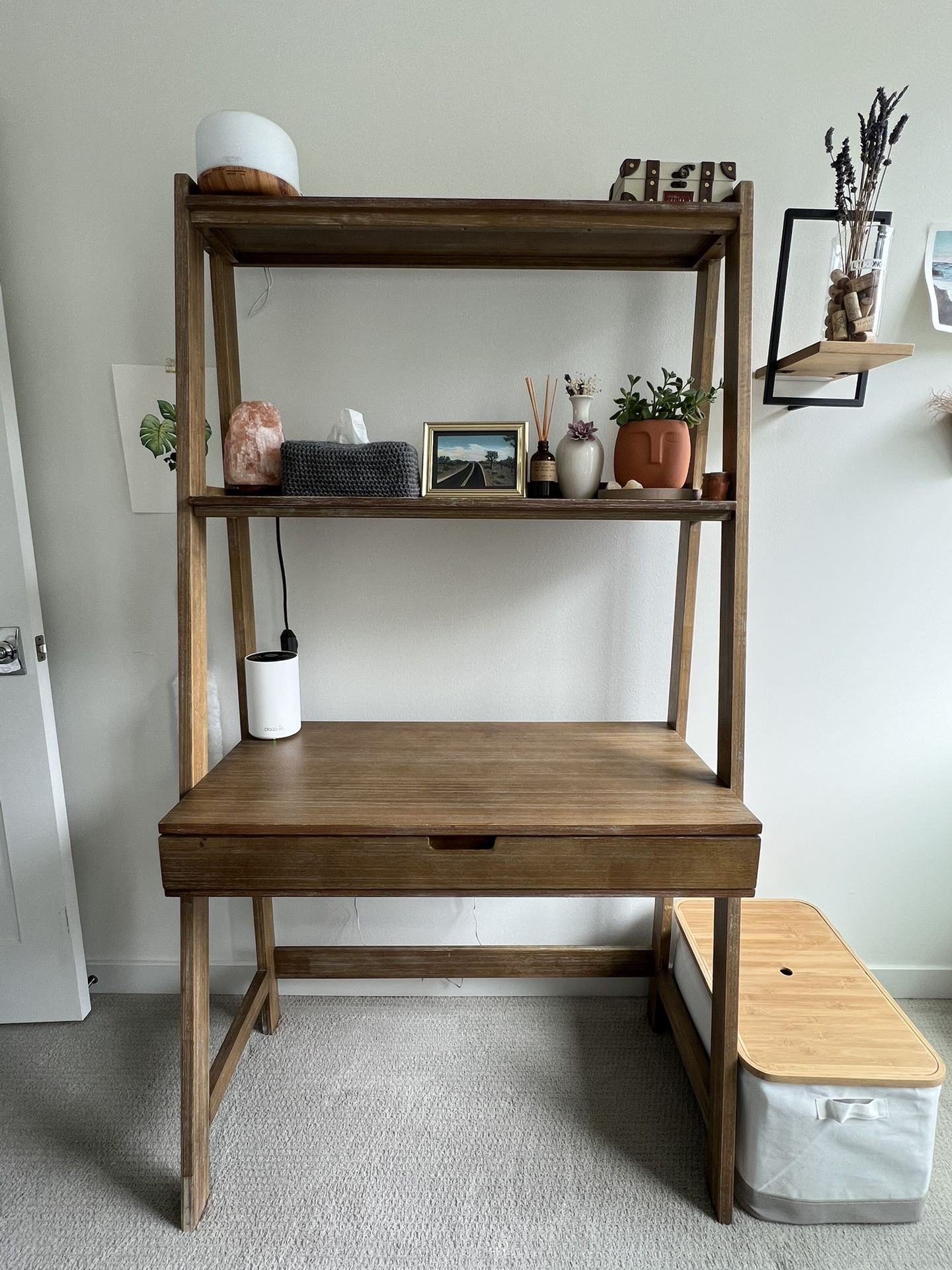 MCM Wooden Desk With Shelves + Free Chair