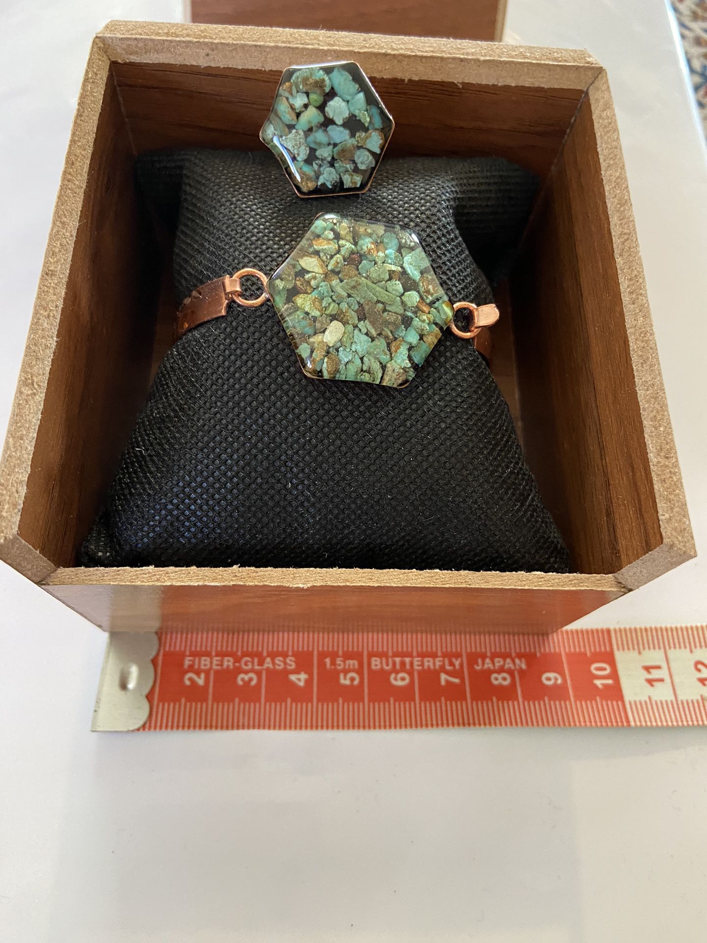 luxury copper set of bracelet and a ring jewelry with turquoise for Women  