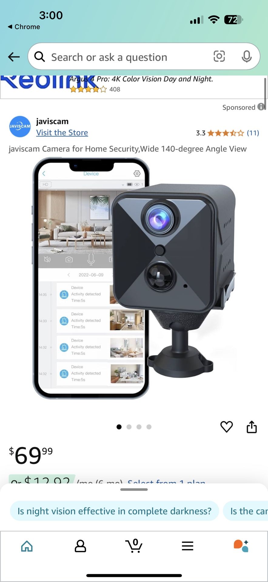 javiscam Camera for Home Security,Wide 140-degree Angle View