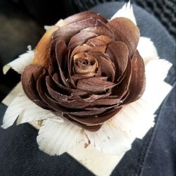 hand crafted wooden rose with base made from walnut and maple wood