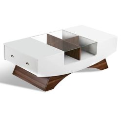 Modern White Coffee Table with Glass Top the drawer is unavailable