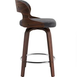 26 Inch Gray Swivel Hollowed Back Bar Stool