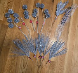 12 Silver Glitter Stem or Ball Picks Posable Bendable 14" - 18"