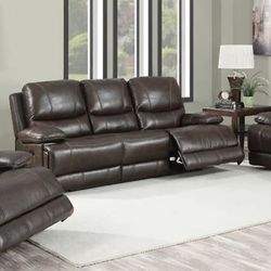 Top Grain Leather Reclining Sofa Set – Chocolate Brown