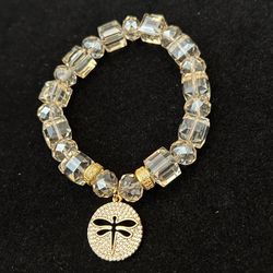 Crystal Bracelet with Gold plated Dragonfly Charm