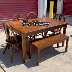 Dining Set Table Bench and 4 Chairs