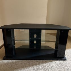 ⭐ TV Stand – Black Glass & Wood – Corner Style – Excellent Condition ⭐