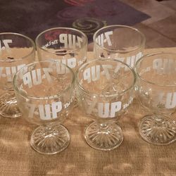 Six (6) Vintage 7-Up The Uncola Clear Glass Stem Goblets
