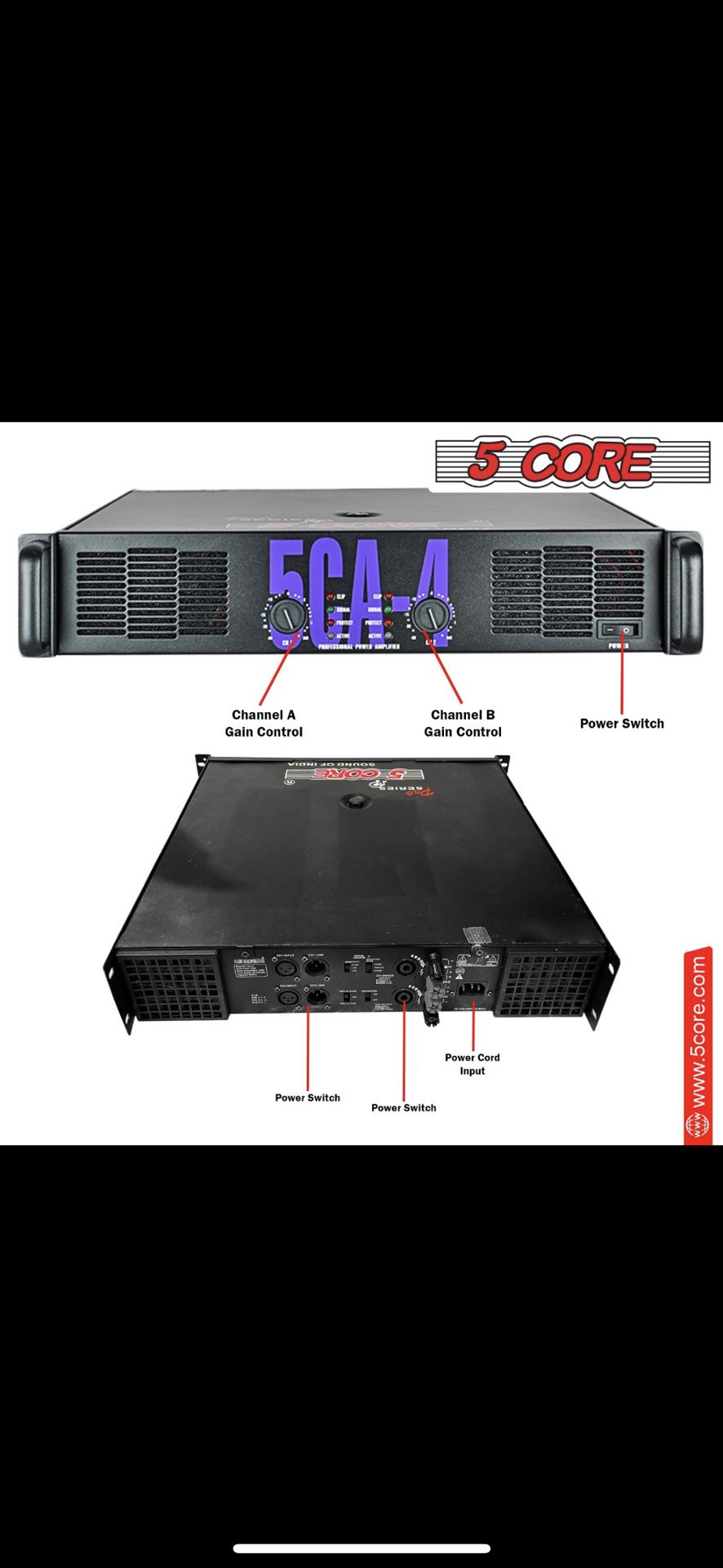 5 Core 1600 Watt Peak 2 Channel Power Amplifier Efficient Air Cooling - CA 4