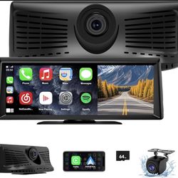 Wireless CarPlay Screen with 2K Dash Cam, 8.1" Portable Touchscreen Car Stereo with CarPlay & Android Auto, 1080P Backup Camera, Voice Control, Blueto