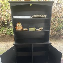 Black Hutch Cabinet – Shelves & Storage – Decor Included – $60 