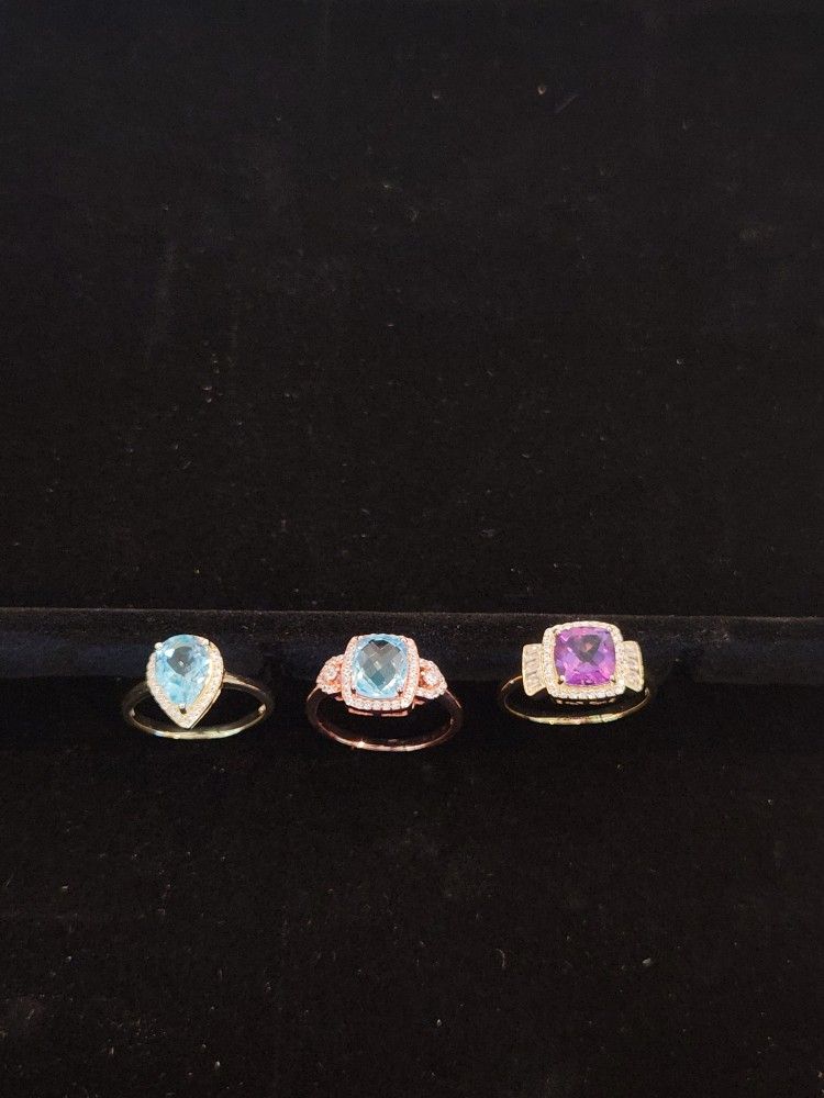 3 Amazing Rings, Topaz, Amethyst, .925 Silver, Brand New, $25 Each
