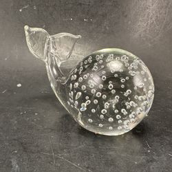 Vintage Clear Glass Controlled Bubble Whale Paperweight