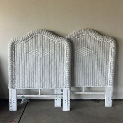 White Wicker Twin Headboards Set Of 2