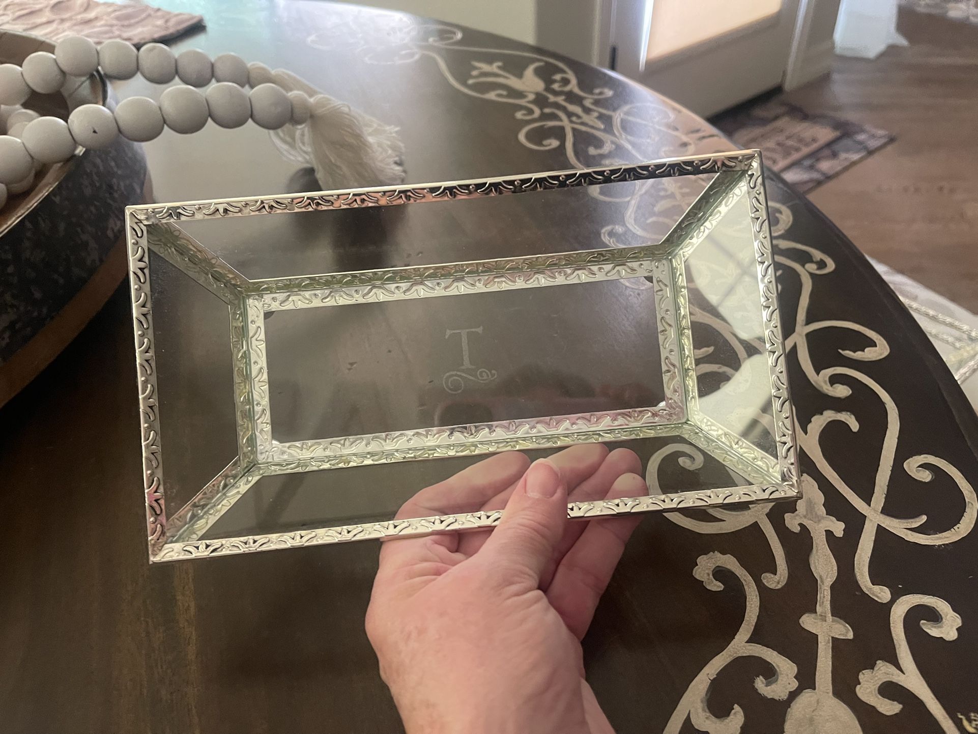 pottery barn antique silver glass trinket tray