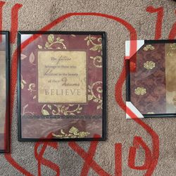 3 Pc Burgundy And Gold Art