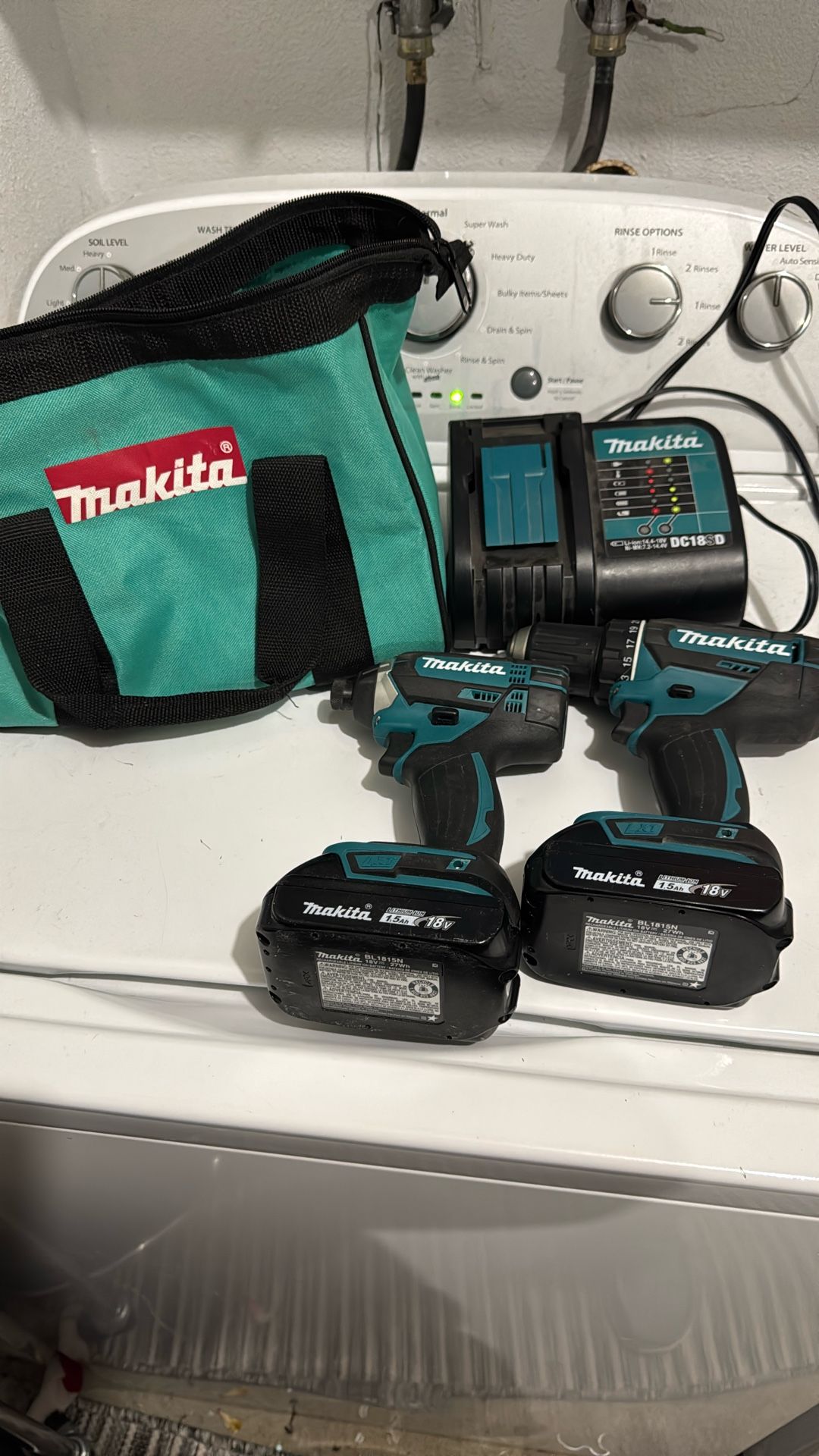 Makita Hammer Drill And Impact With 2 18v Batteries And Charger 