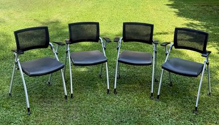 Set Of 4 National Rolling Mesh Back Padded Seat Jiminy Nesting Training Office Game Chairs