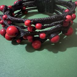 Brown & Coral Red Bead Bracelet
