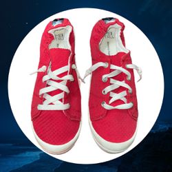 Time And Tru Red w Blue & White Stitched Arrow Elastic Back Memory Foam Slip-On Sneakers Women 7