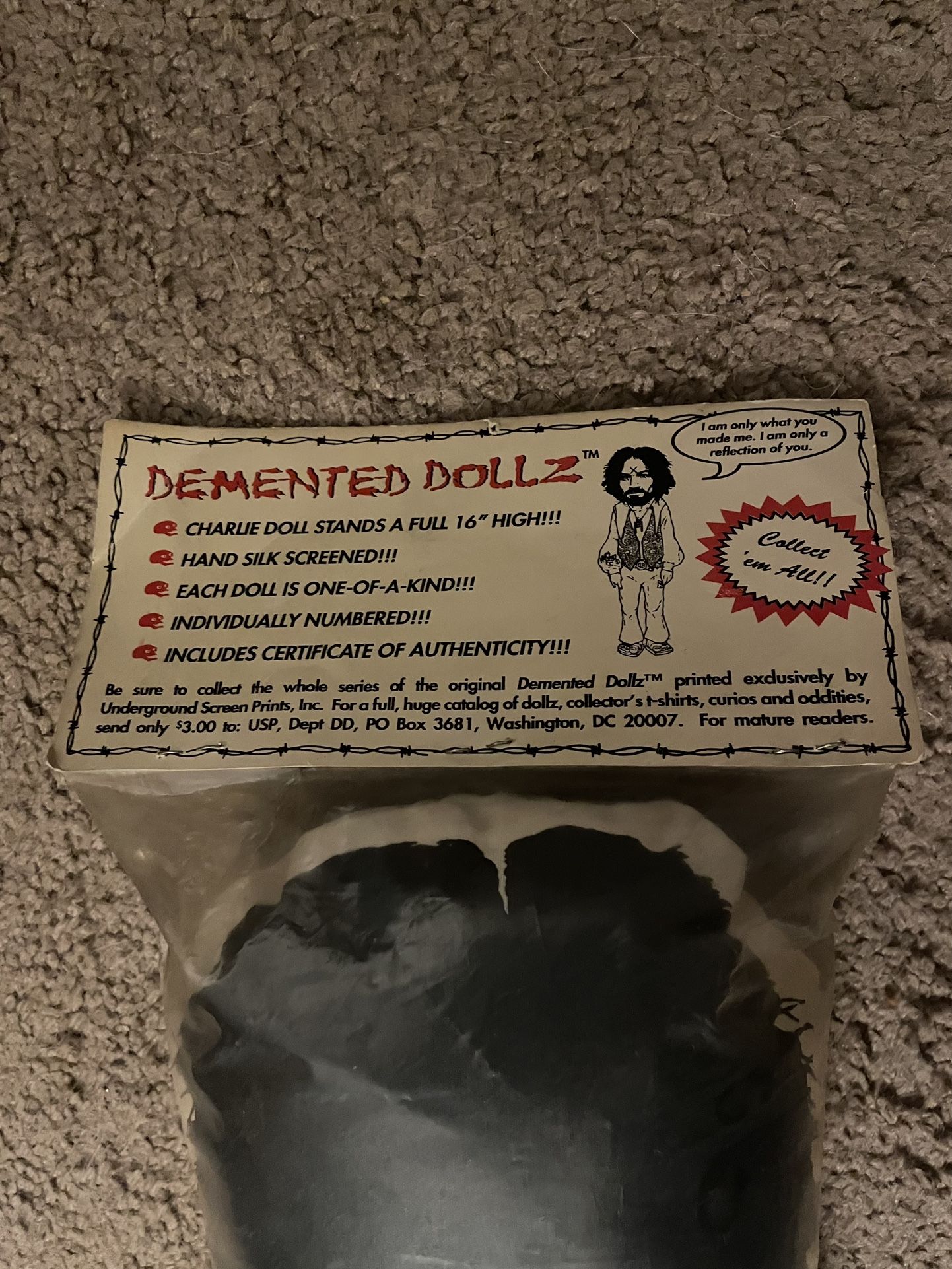 RARE VINTAGE Charles Manson Demented Dollz w/ Certificate of Authenticity (by Andrew Gore)
