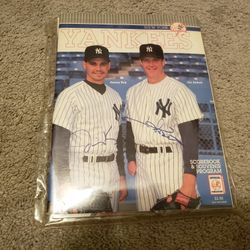 Signed NEW YORK YANKEES JIMMY KEY AND JIM ABBOTT PROGRAM JUNE 1993 autographed great shape