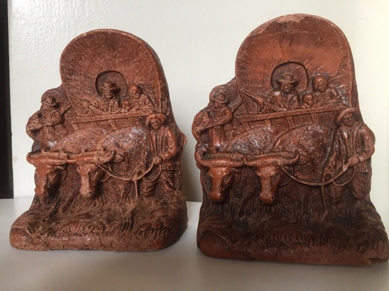 Vintage Wagon Train Western Bookends