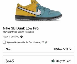 SZ13 Nike SB Dunk Low Pro Muni Lightning