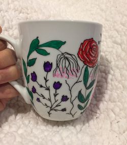 Hand painted flowery mug