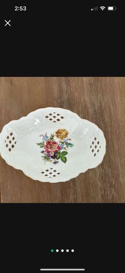 Vintage European Hand Painted With Stamp Candy Basket Server Bowl 