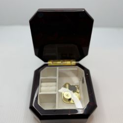 Stunning Burgundy Beveled Top Music Jewelry Box With Artistic Floral Ave Maria