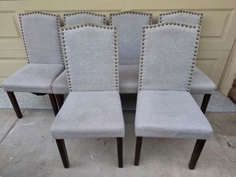 Set of 6 Upholstered Dining Chairs with Nailhead Trim