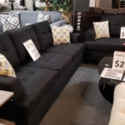 Brand New Black Fabric Sofa + Loveseat 2PCs Set